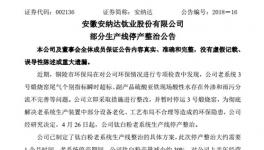 安納達部分生產(chǎn)線緊急停產(chǎn)整治一個月