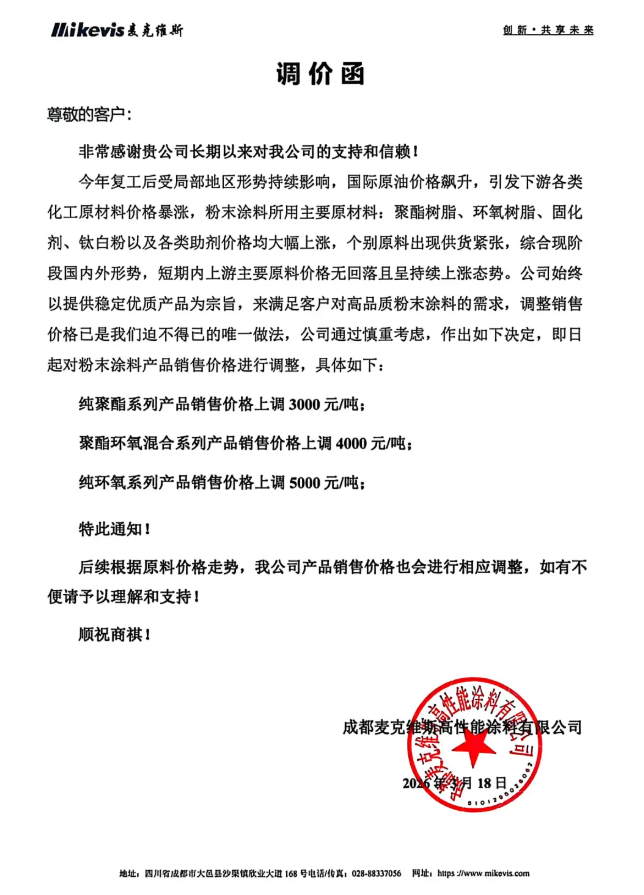 最高上調5000元/噸！麥克維斯被迫發(fā)布漲價通知！